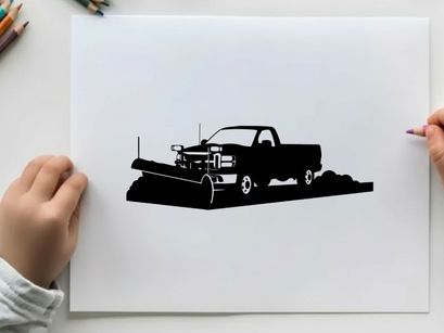 Silhouette of a pickup truck with snowplow attachment