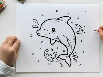 Cute cartoon dolphin jumping waves vector illustration