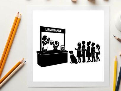 Silhouette of children and dog waiting for lemonade