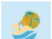 Minimalist icon sunset beach house logo design template