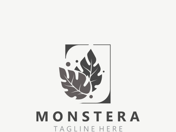 Monstera deliciosa leaf nature logo design, flat plant icon design illustration template preview picture