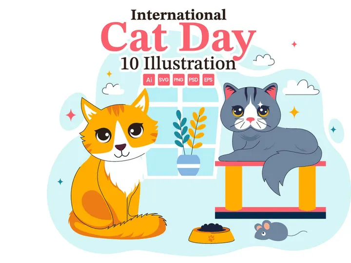 10 International Cat Day Illustration