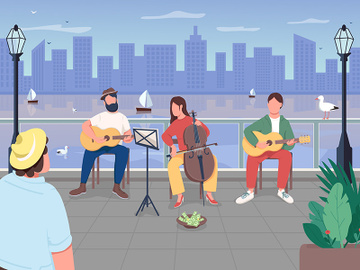 Music band in city flat color vector illustration preview picture