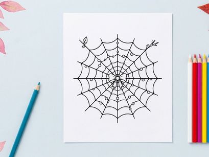 Hand-drawn black spider web illustration on white background. Vector-style arachnid net design for Halloween or nature-themed projects.