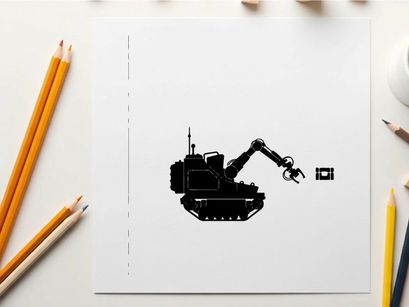 Silhouette of a heavy excavator machine in a simple design
