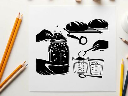 Silhouette of hands preparing yeast for bread making process