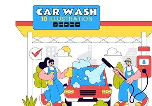 10 Car Wash Vector Illustration