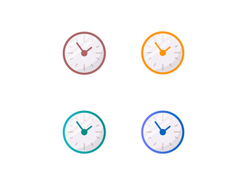 Colorful clocks flat color vector object set preview picture