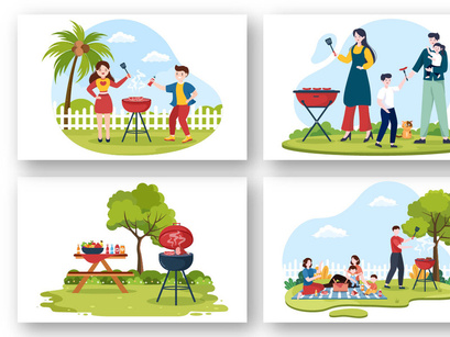 Premium Vector  Cartoon barbecue equipment, outdoor bbq picnic
