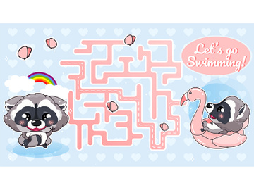 Lets go swimming labyrinth with cartoon character template preview picture