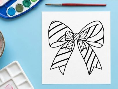 Hand-drawn striped Christmas gift bow with floral center for holiday wrapping and decor