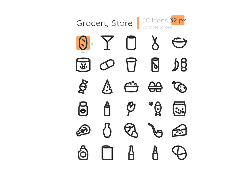 Supermarket category linear icons set