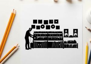 Silhouette of a man in a music studio with silhouette