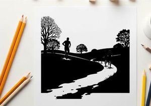 Silhouette of people exercising outdoors on a path