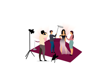 Journalists interviewing celebrity flat vector illustration preview picture