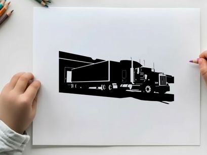 Silhouette of a large semi truck with trailer