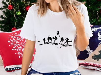 Silhouette of soccer players in action kicking ball on white background