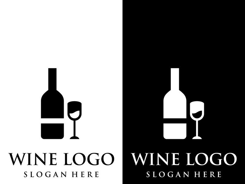 Wine logo design with wine glasses and bottles.Logos for nightclubs, bars and wine shops.