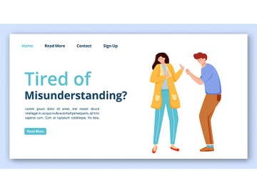 Tired of misunderstanding landing page vector template preview picture
