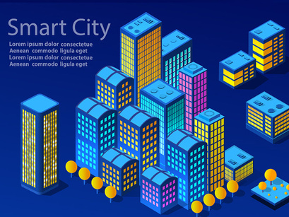 Night neon isometric city