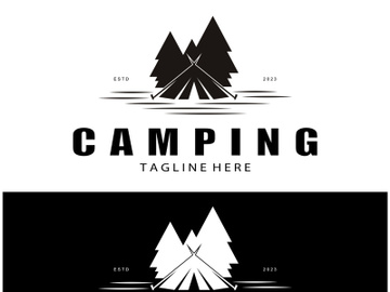 vintage and retro tent logo, camping. With tent, tree and bonfire sign. adventurers, scouts, climbers, camping equipment center preview picture