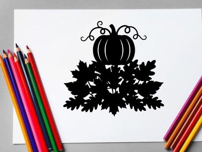 Silueta de una calabaza de Halloween con hojas y enredaderas rizadas
