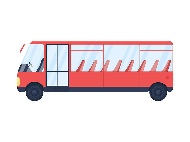 Red empty bus flat color vector object