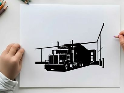 Silhouette of a semi truck parked in a loading dock area