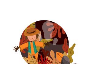 Set of different animals with autumn season background.