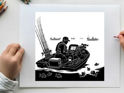 Silhouette of a man fishing on a boat in the water at sunset