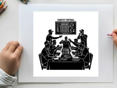 Fantasy football silhouette of friends drafting team