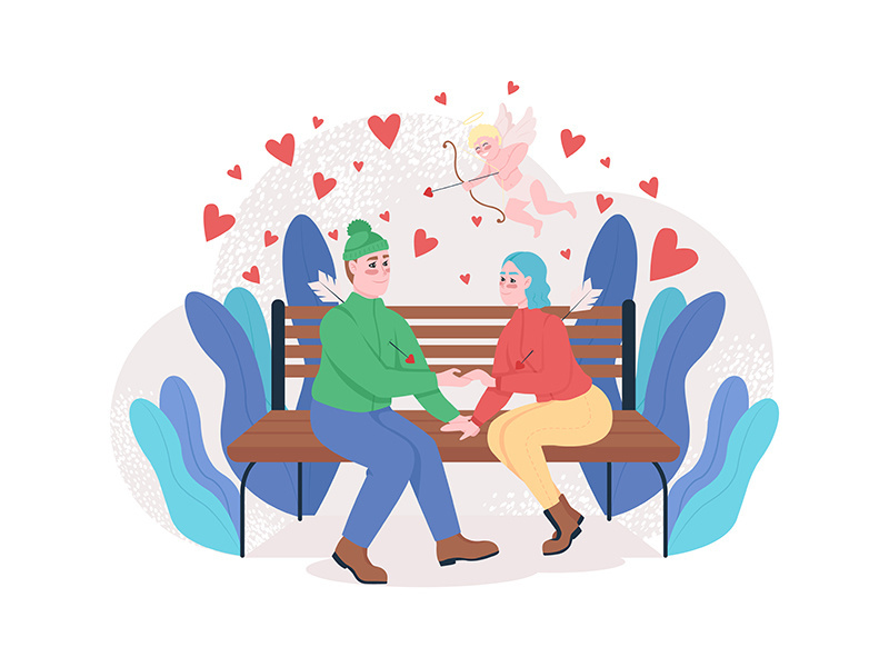 Boy and girl falling in love 2D vector web banner, poster