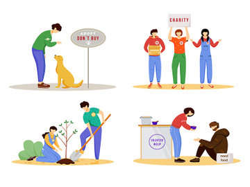 Voluntary activities flat vector illustrations set preview picture