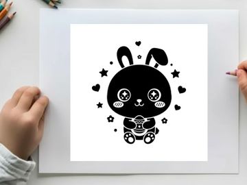 Silhouette of a cute cartoon rabbit in a decorative setting silhouette preview picture