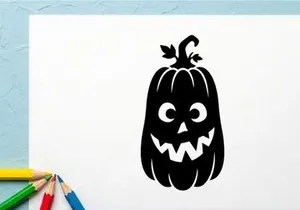 Cute Halloween Jack-o'-lantern with a spooky face and pumpkin stem