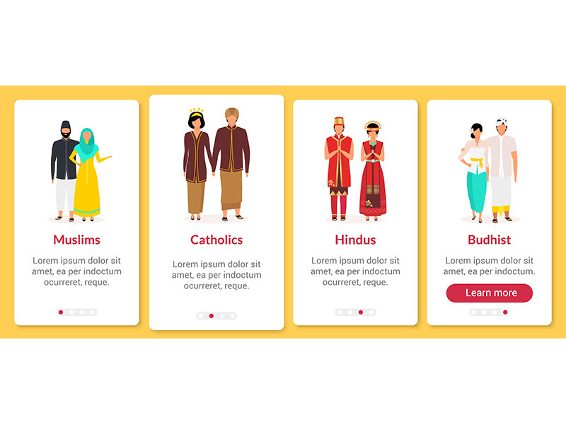 Indonesian religion onboarding mobile app screen vector template