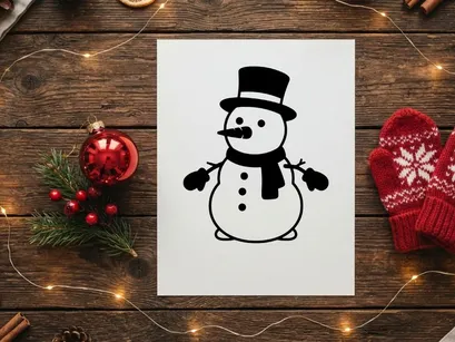 Cute Snowman with Top Hat and Scarf for Winter Holiday Decor