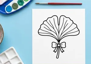 Elegant Ginkgo Leaf Illustration with Bow. Artistic Botanical Design for Decor and Branding