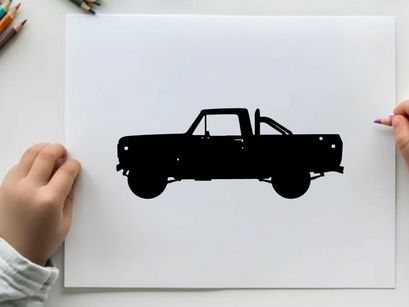 Silhouette of a classic pickup truck against a white background