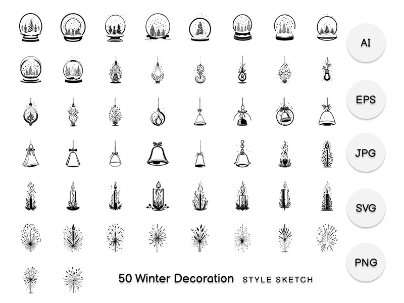 Winter Decoration Element Draw Black