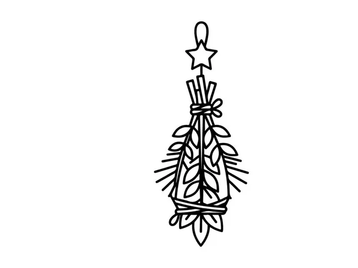 Hand-drawn Halloween pine tree illustration with star topper. Spooky holiday vector art for festive seasonal decor and party invitations.