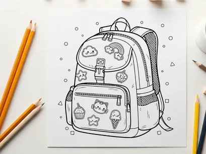 Cute school backpack with food and animal icons vector illustration