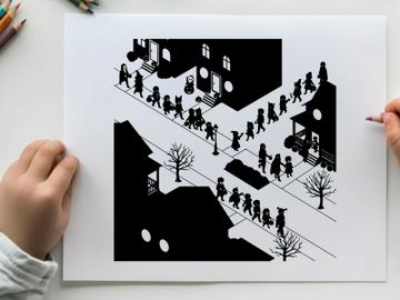 Silhouette of people walking on a city street at night preview picture