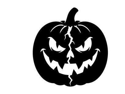 Menacing Halloween Jack-o'-Lantern with Evil Expression and Cracks
