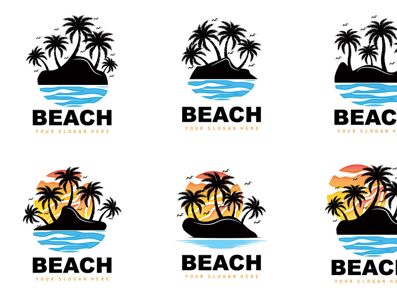 Coconut Tree And Beach Logo Desain Vector