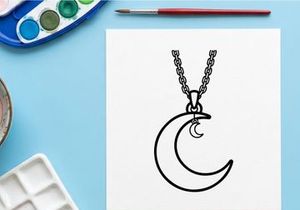 Minimalist crescent moon and star pendant necklace on chain. Delicate celestial jewelry for women with elegant gold tone finish.