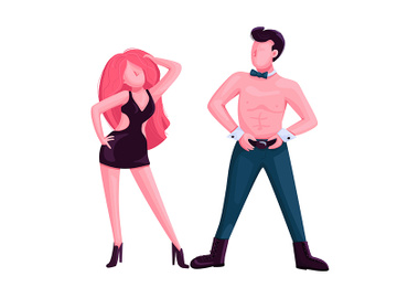 Male and female strip dancer flat color vector faceless character preview picture