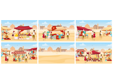 Egypt bazaar flat color vector illustrations set preview picture