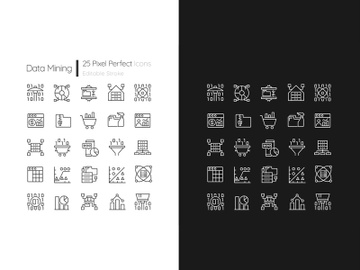 Data mining linear pixel perfect icons set preview picture