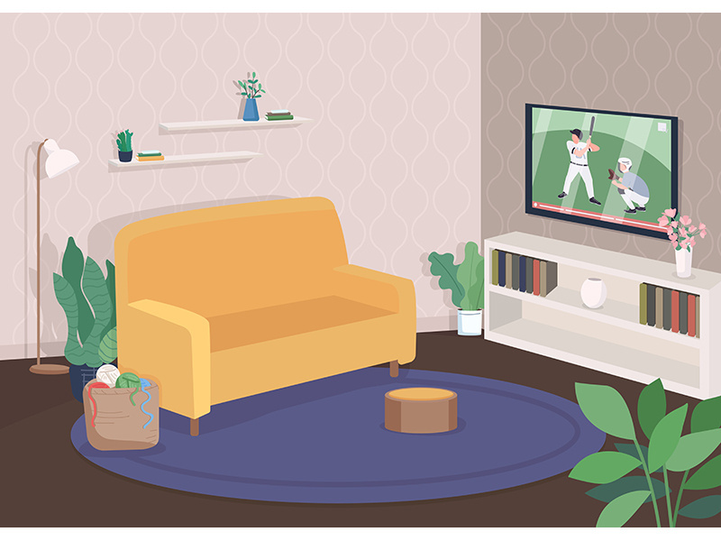 Modern living room flat color vector illustration